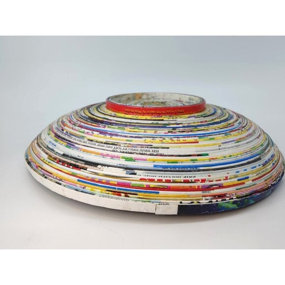 Handmade Magazine Recycled Round Paper Bowl Folk Art - Picture 6 of 7